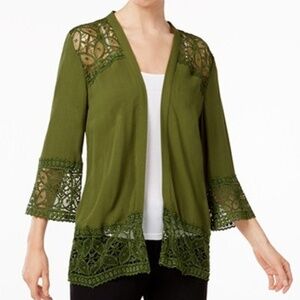 NY Collection women‎ L lace trim open front cardiga